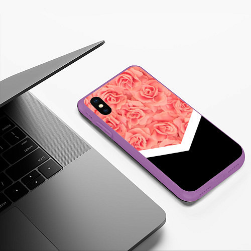 Чехол iPhone XS Max матовый Розовые розы / 3D-Фиолетовый – фото 3