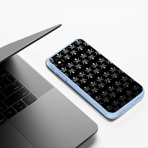 Чехол iPhone XS Max матовый Пиратский pattern / 3D-Голубой – фото 3