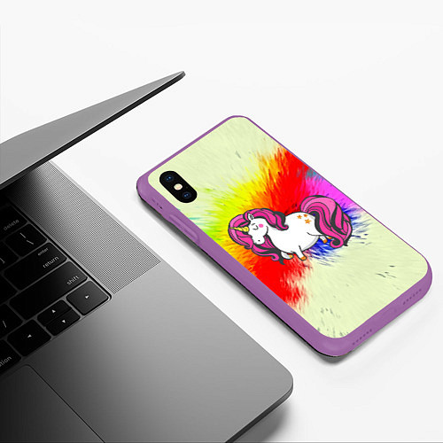 Чехол iPhone XS Max матовый Радужный Единорог / 3D-Фиолетовый – фото 3