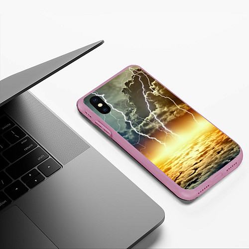 Чехол iPhone XS Max матовый Удар молнии / 3D-Розовый – фото 3