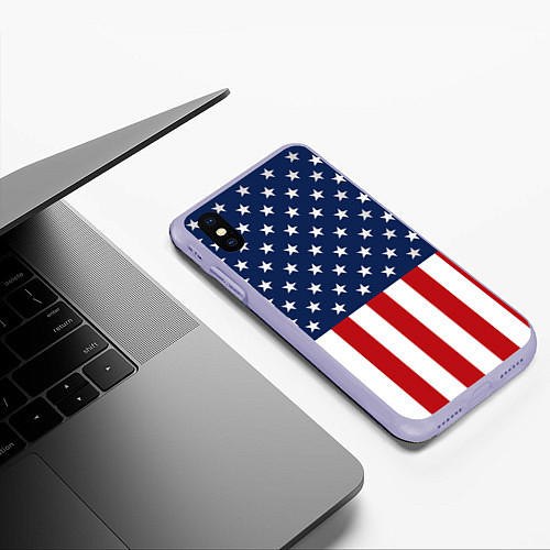 Чехол iPhone XS Max матовый Флаг США / 3D-Светло-сиреневый – фото 3