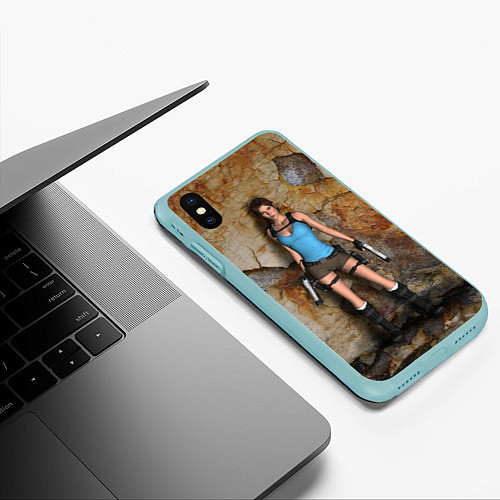 Чехол iPhone XS Max матовый TOMB RAIDER / 3D-Мятный – фото 3