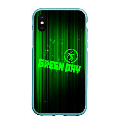 Чехол iPhone XS Max матовый Green Day лучи, цвет: 3D-мятный