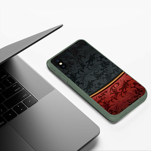 Чехол iPhone XS Max матовый Узоры Black and Red / 3D-Темно-зеленый – фото 3