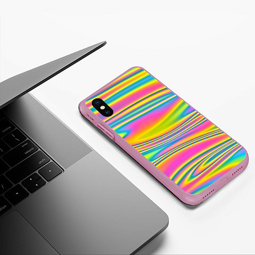 Чехол iPhone XS Max матовый Абстрактные разводы цвета / 3D-Розовый – фото 3