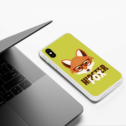 Чехол iPhone XS Max матовый Hipster Fox / 3D-Белый – фото 3