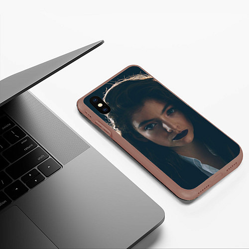 Чехол iPhone XS Max матовый Lorde: Black lips / 3D-Коричневый – фото 3