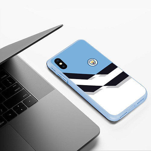 Чехол iPhone XS Max матовый Manchester City FC: White style / 3D-Голубой – фото 3