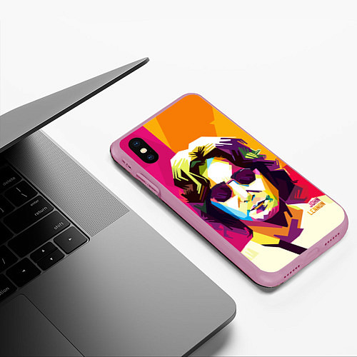 Чехол iPhone XS Max матовый Джон Леннон: фан-арт / 3D-Розовый – фото 3
