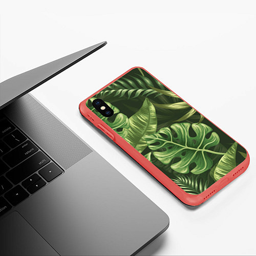 Чехол iPhone XS Max матовый Доисторический лес / 3D-Красный – фото 3