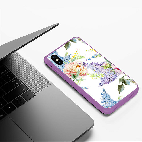 Чехол iPhone XS Max матовый Сирень и Пионы / 3D-Фиолетовый – фото 3