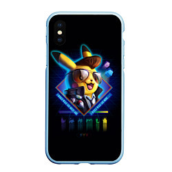 Чехол iPhone XS Max матовый Retro Pikachu, цвет: 3D-голубой