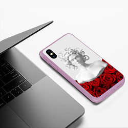 Чехол iPhone XS Max матовый Унисекс / Snake roses girl, цвет: 3D-сиреневый — фото 2