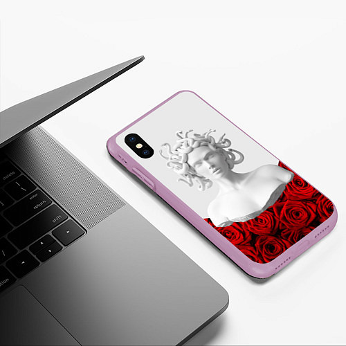 Чехол iPhone XS Max матовый Унисекс / Snake roses girl / 3D-Сиреневый – фото 3