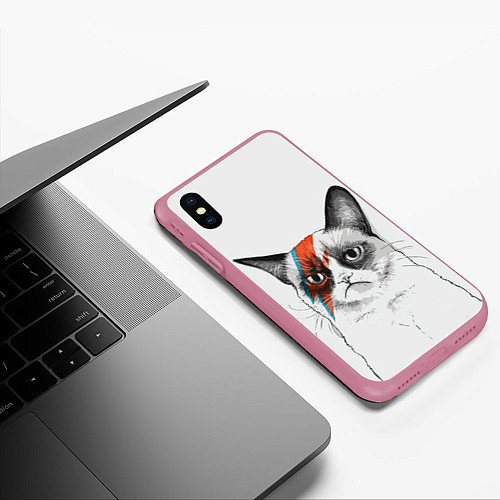 Чехол iPhone XS Max матовый David Bowie: Grumpy cat / 3D-Малиновый – фото 3