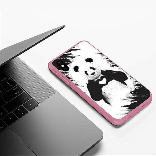 Чехол iPhone XS Max матовый Panda Love / 3D-Малиновый – фото 3