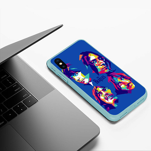 Чехол iPhone XS Max матовый The Beatles: Faces / 3D-Мятный – фото 3