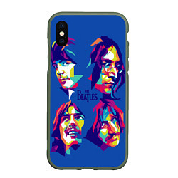 Чехол iPhone XS Max матовый The Beatles: Faces, цвет: 3D-темно-зеленый