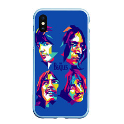 Чехол iPhone XS Max матовый The Beatles: Faces, цвет: 3D-голубой