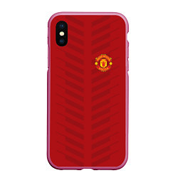Чехол iPhone XS Max матовый Manchester United: Red Lines, цвет: 3D-малиновый