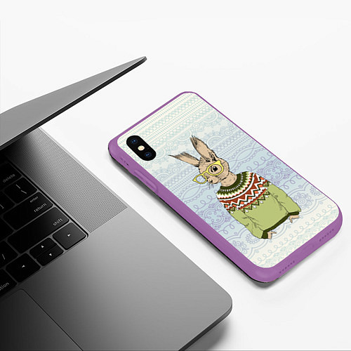Чехол iPhone XS Max матовый Кролик хипстер / 3D-Фиолетовый – фото 3