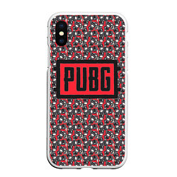 Чехол iPhone XS Max матовый PUBG: Red Pattern, цвет: 3D-белый