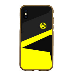 Чехол iPhone XS Max матовый FC Borussia: Sport Geometry, цвет: 3D-коричневый