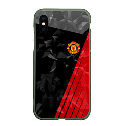 Чехол iPhone XS Max матовый FC Manchester United: Abstract, цвет: 3D-темно-зеленый