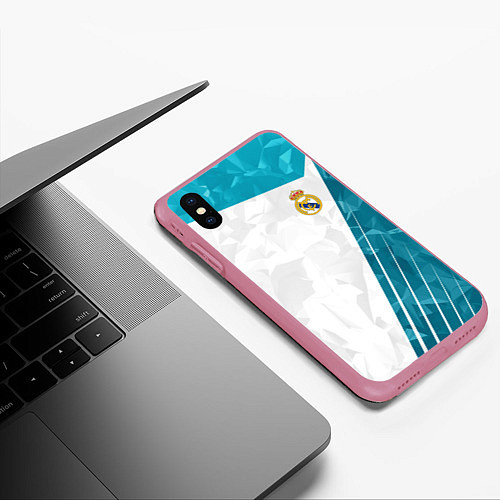 Чехол iPhone XS Max матовый FC Real Madrid: Abstract / 3D-Малиновый – фото 3