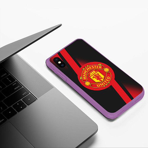 Чехол iPhone XS Max матовый FC Manchester United: Storm / 3D-Фиолетовый – фото 3