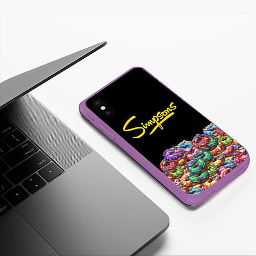 Чехол iPhone XS Max матовый Simpsons Donuts / 3D-Фиолетовый – фото 3