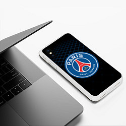 Чехол iPhone XS Max матовый FC PSG: Blue Lines, цвет: 3D-белый — фото 2