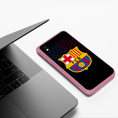 Чехол iPhone XS Max матовый FC Barcelona Lines / 3D-Малиновый – фото 3