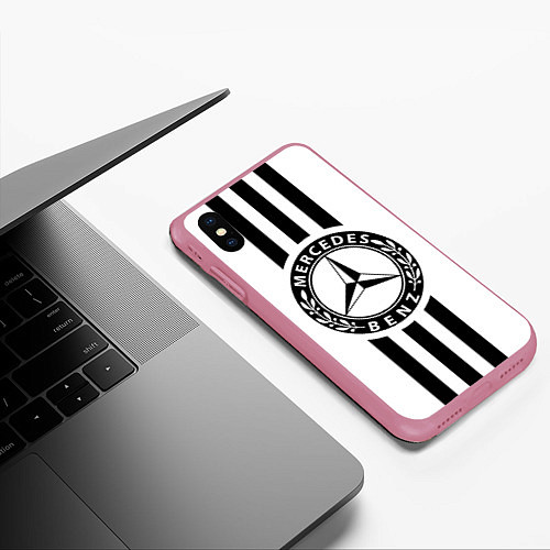 Чехол iPhone XS Max матовый Mercedes-Benz White / 3D-Малиновый – фото 3