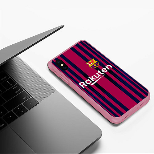 Чехол iPhone XS Max матовый FC Barcelona: Rakuten / 3D-Малиновый – фото 3