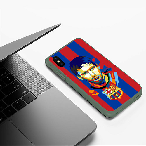 Чехол iPhone XS Max матовый Lionel Messi / 3D-Темно-зеленый – фото 3