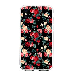 Чехол iPhone XS Max матовый Кустовые розы, цвет: 3D-белый