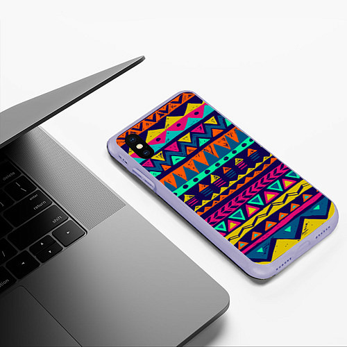 Чехол iPhone XS Max матовый Индейский орнамент / 3D-Светло-сиреневый – фото 3