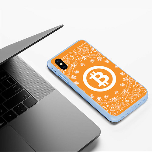 Чехол iPhone XS Max матовый Bitcoin Mandala / 3D-Голубой – фото 3