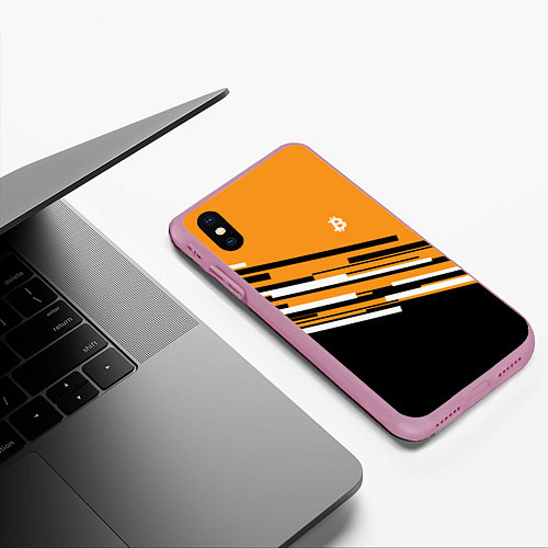 Чехол iPhone XS Max матовый Bitcoin Lines / 3D-Розовый – фото 3