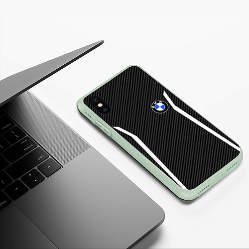 Чехол iPhone XS Max матовый BMW CARBON БМВ КАРБОН / 3D-Салатовый – фото 3