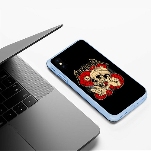 Чехол iPhone XS Max матовый Metallica Skull / 3D-Голубой – фото 3