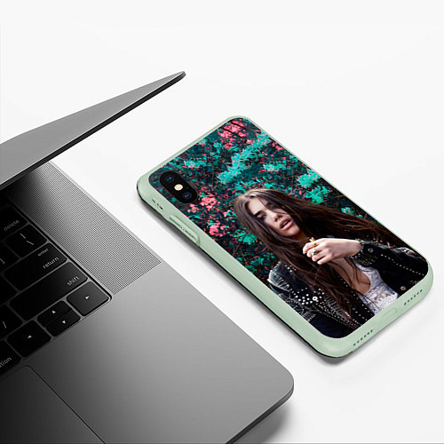 Чехол iPhone XS Max матовый Dua Lipa: Floral / 3D-Салатовый – фото 3