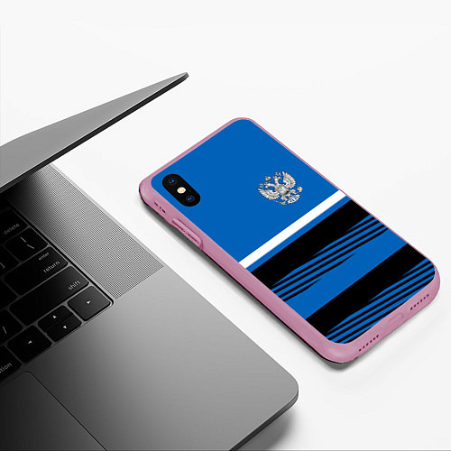 Чехол iPhone XS Max матовый Герб РФ: Голубой стиль / 3D-Розовый – фото 3