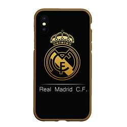 Чехол iPhone XS Max матовый FC Real Madrid: Gold Edition, цвет: 3D-коричневый