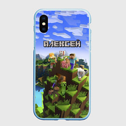 Чехол iPhone XS Max матовый Майнкрафт: Алексей, цвет: 3D-голубой