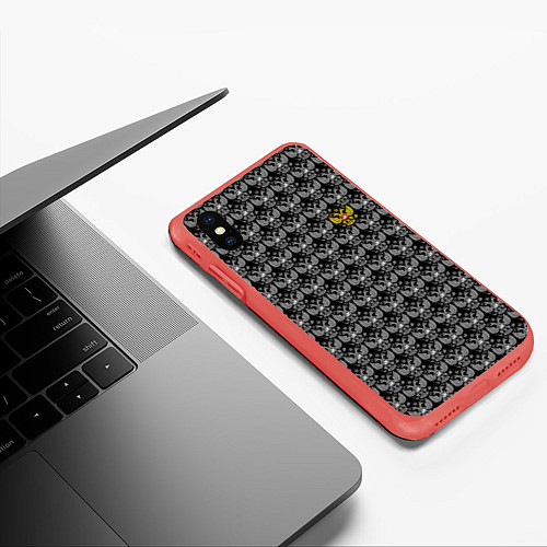 Чехол iPhone XS Max матовый Russia Pattern / 3D-Красный – фото 3