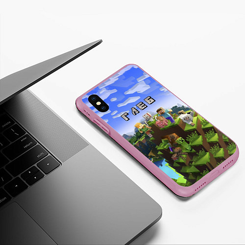Чехол iPhone XS Max матовый Майнкрафт: Глеб / 3D-Розовый – фото 3