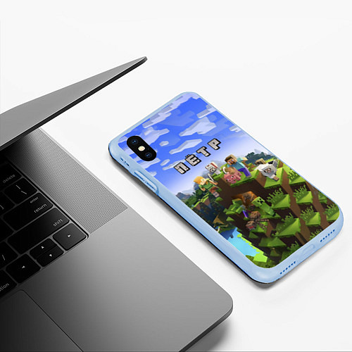 Чехол iPhone XS Max матовый Майнкрафт: Пётр / 3D-Голубой – фото 3