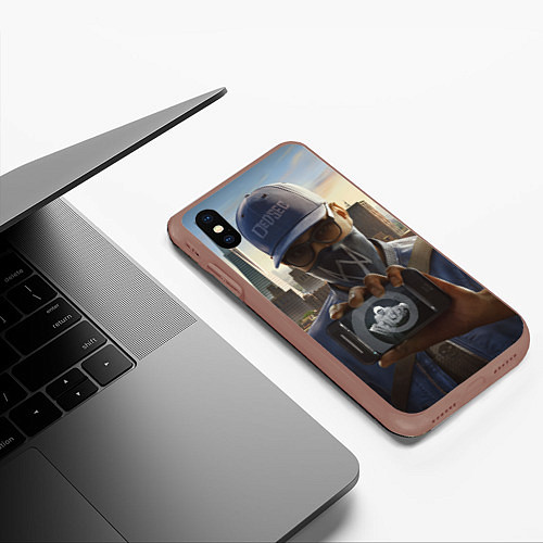 Чехол iPhone XS Max матовый Watch Dogs Man / 3D-Коричневый – фото 3